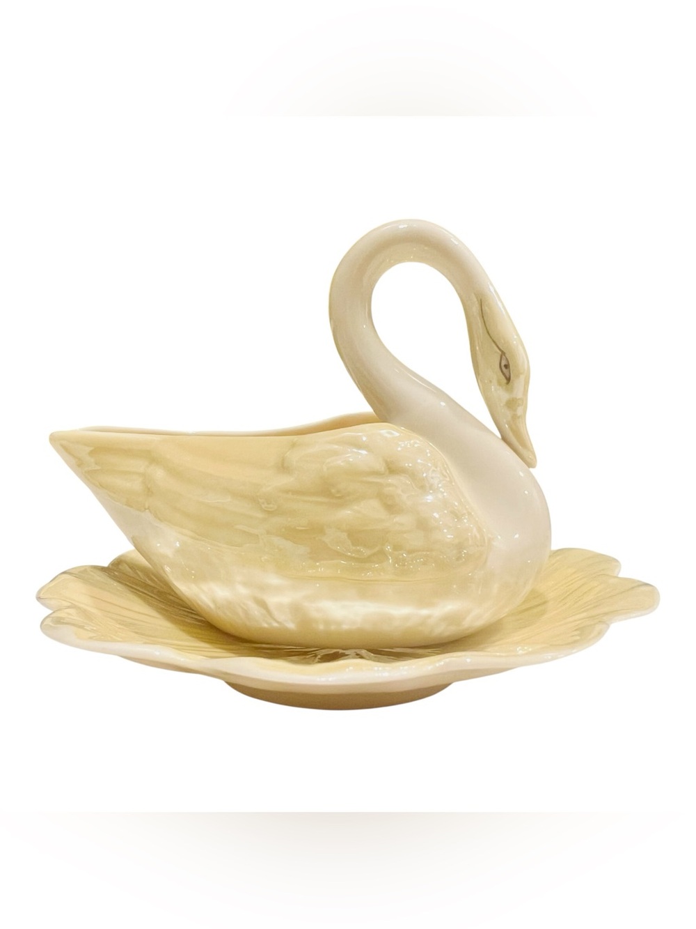 Belleek Ireland Swan Creamer & Underplate Yellow Lustre 3rd Mark
